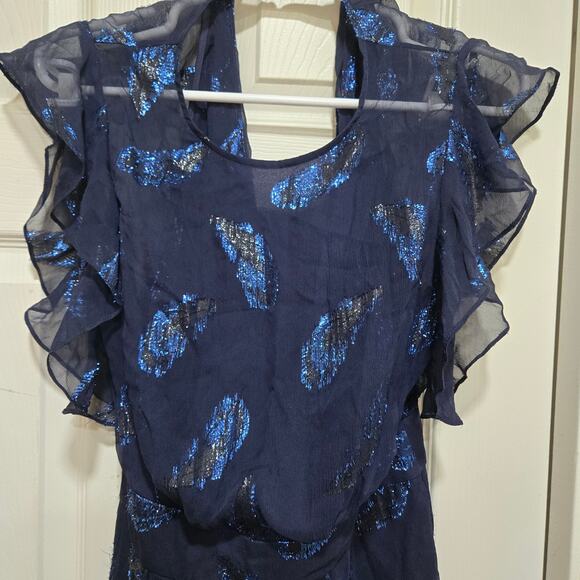BCBGMAXAZRIA Sheila Metallic Silk Ruffle Sleeve Dress Size 0 - Picture 6 of 16